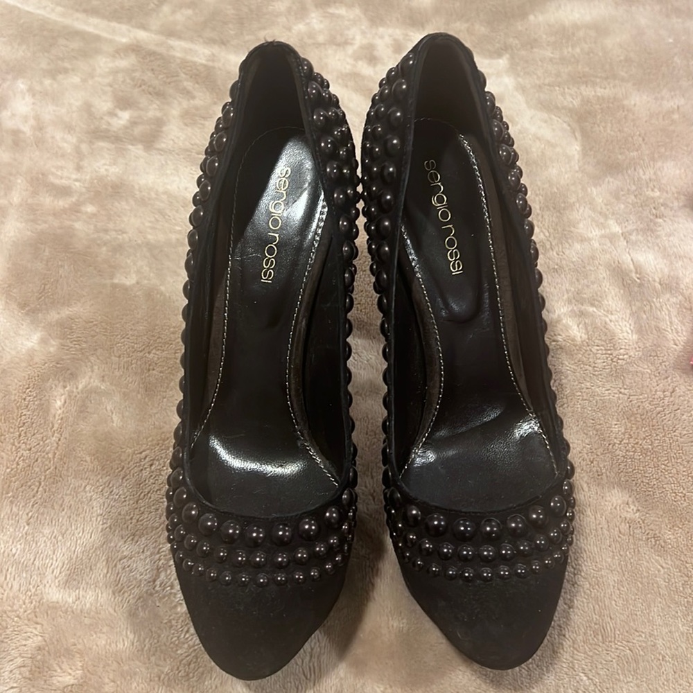 SERGIO ROSSI Corn Studded Suede Pumps